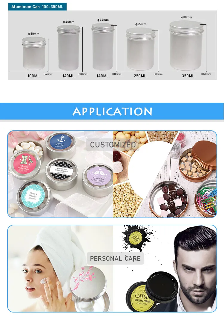 10ml 15ml 25ml 30ml 50ml 60ml 80ml 100ml Aluminium Jar 50g Ointment Container 50 Ml Flat Aluminium Tin