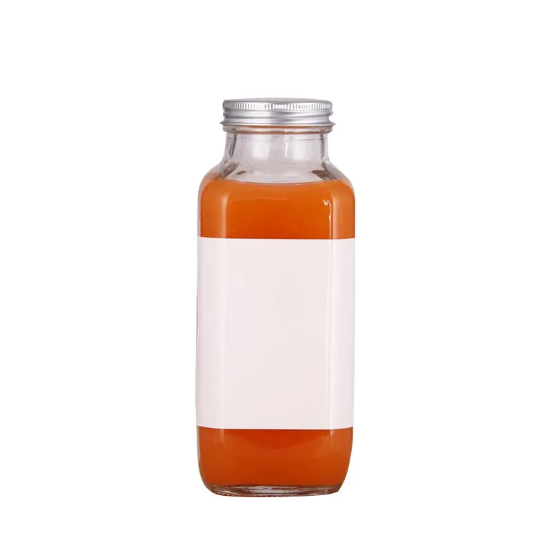 250ml 350ml 500ml Square Custom Clear Commercial Empty Glass Cold Press Coffee Beverage Juicy Fruit Juice Bottle