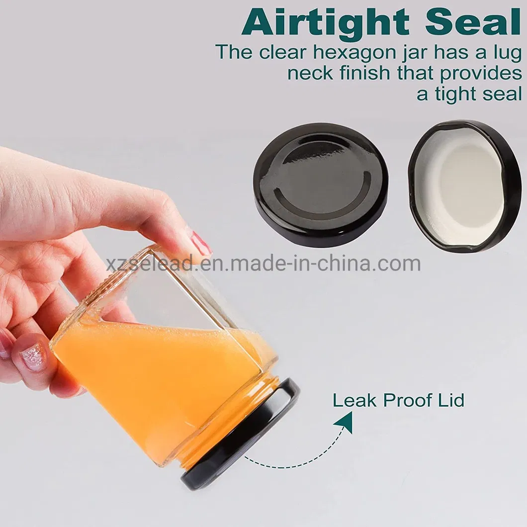 280ml 380ml Hexagon Pickles Jar Honey Jam Food Storage Jar with Silver Color Cap