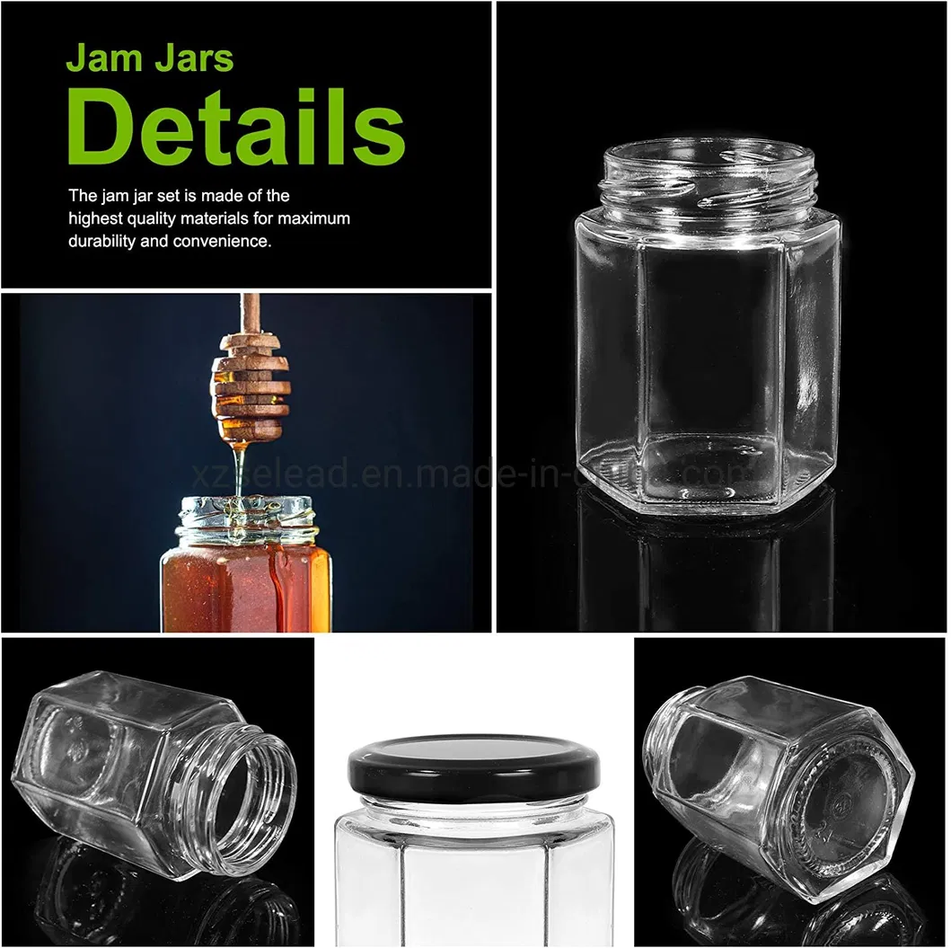 280ml 380ml Hexagon Pickles Jar Honey Jam Food Storage Jar with Silver Color Cap