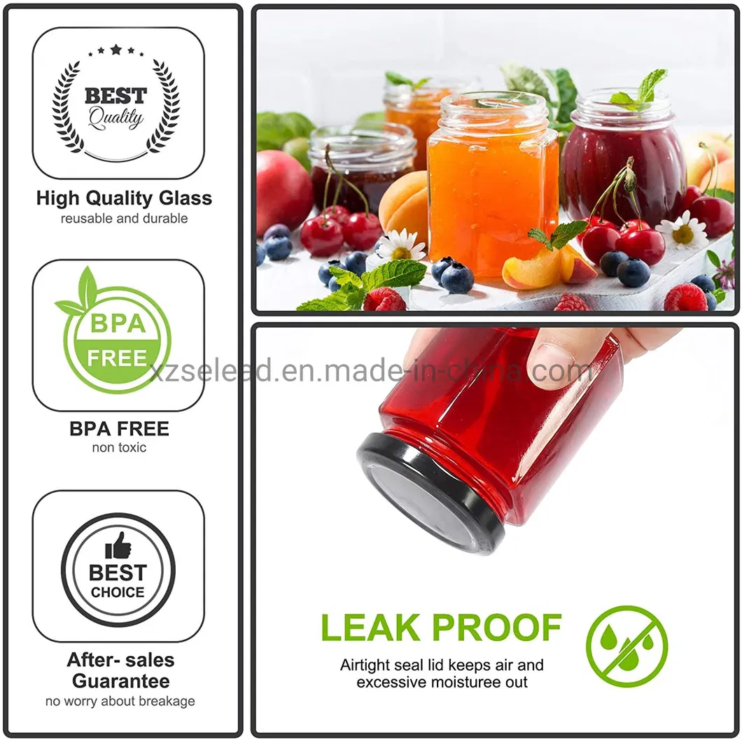 280ml 380ml Hexagon Pickles Jar Honey Jam Food Storage Jar with Silver Color Cap