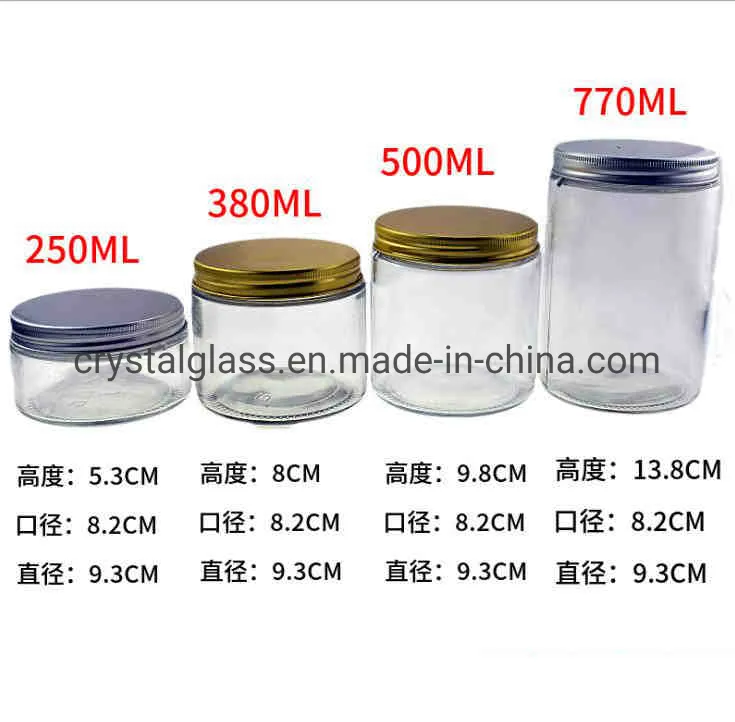 30ml 50ml 4oz 8oz 16oz 32oz 1000ml Cylinder Transparent Storage Honey Glass Jar with Screw Plastic Cap Metal Lid