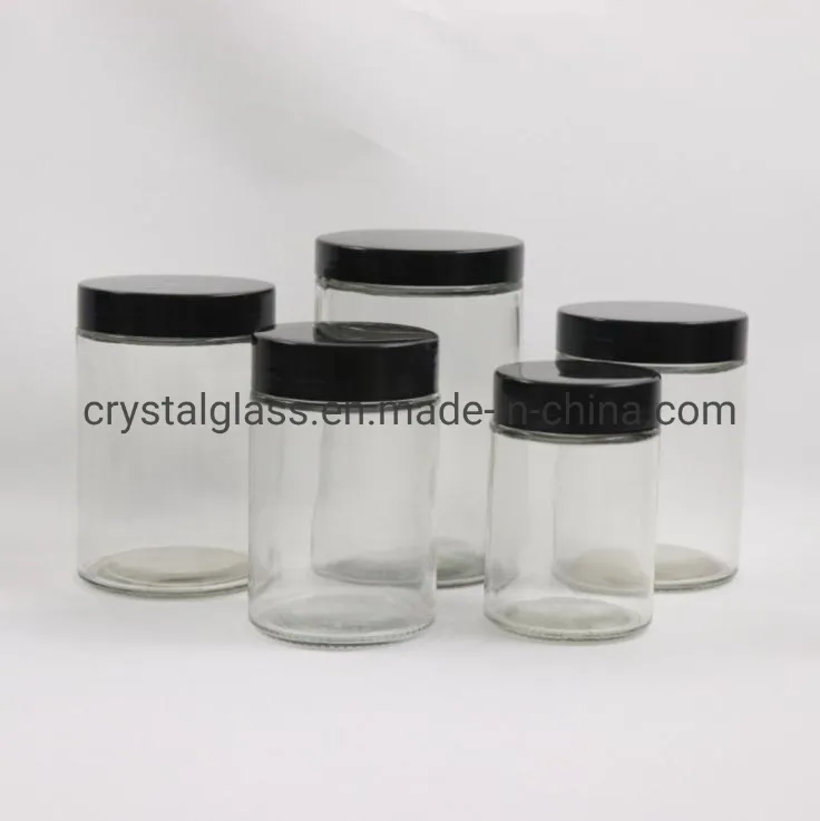 30ml 50ml 4oz 8oz 16oz 32oz 1000ml Cylinder Transparent Storage Honey Glass Jar with Screw Plastic Cap Metal Lid