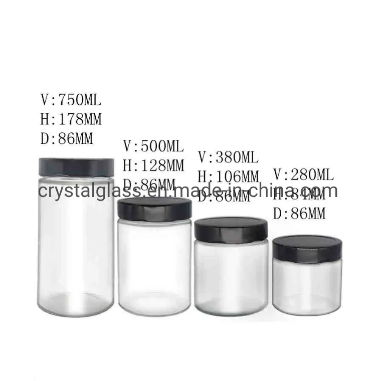 30ml 50ml 4oz 8oz 16oz 32oz 1000ml Cylinder Transparent Storage Honey Glass Jar with Screw Plastic Cap Metal Lid