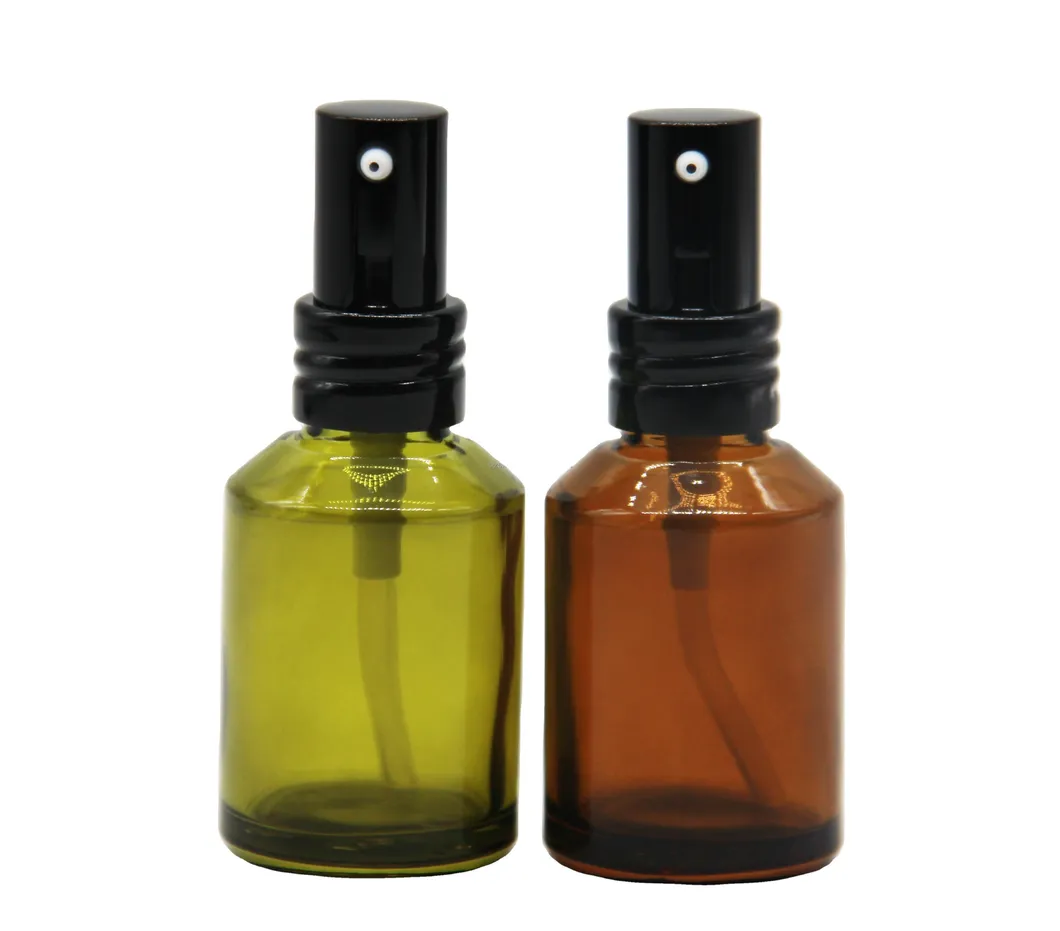 30ml Tawdry Green Black Small Cover Oblique Shoulder Glass Press Cosmetics Lotion Essence Pressure Pump Bottle