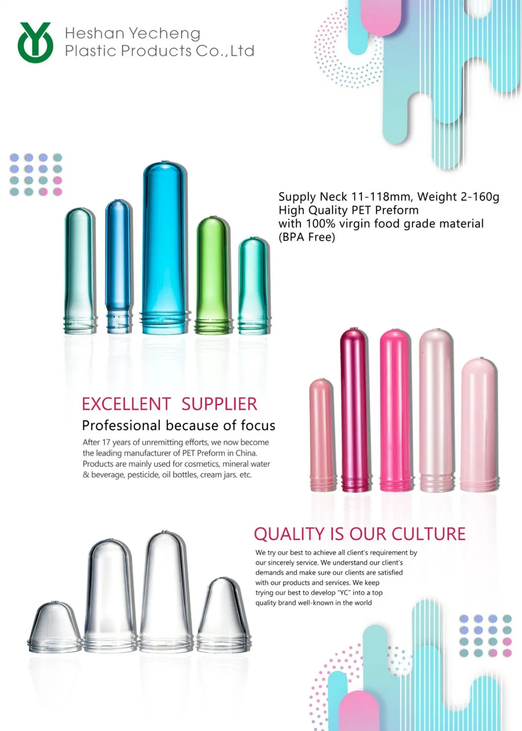 30mm 19g Pet Preform for Cosmetic Bottle Packaging Perfume Bottle Water Bottle High Class China Factory Price 3025