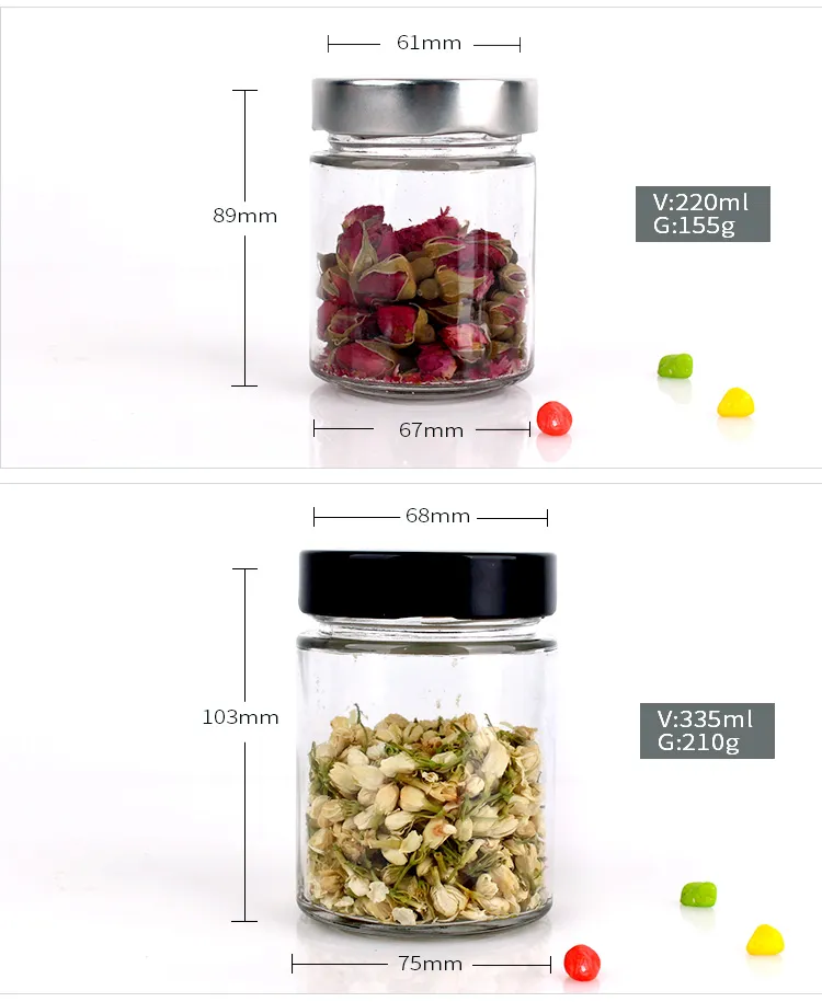 335ml Clear Glass Jam Food Storage Jar with Metal Lid