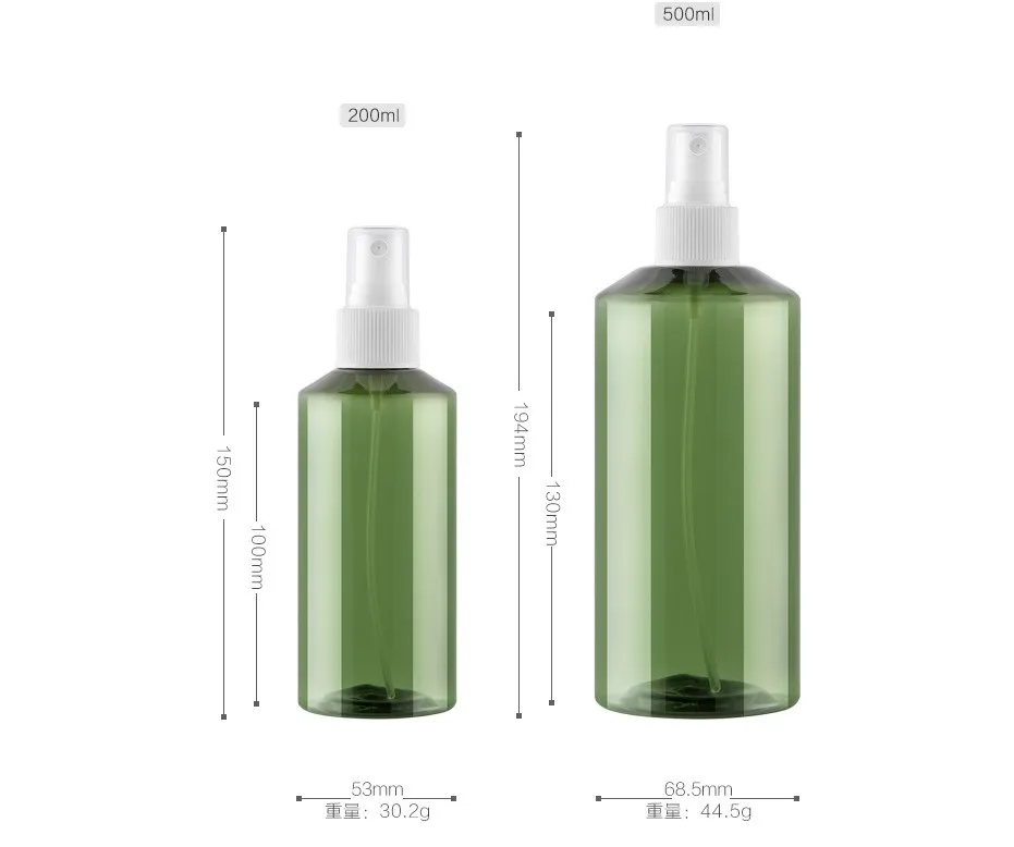 50/100/150/200/500ml Oblique Shoulder Spray Cosmetic Packaging Bottle Dark Green Fine Mist Packaging Pet Bottle