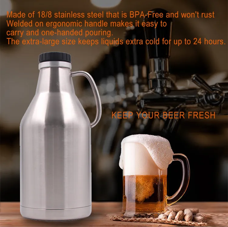 64 Oz Double Wall Stainless Steel Scew Cap Beer Growler