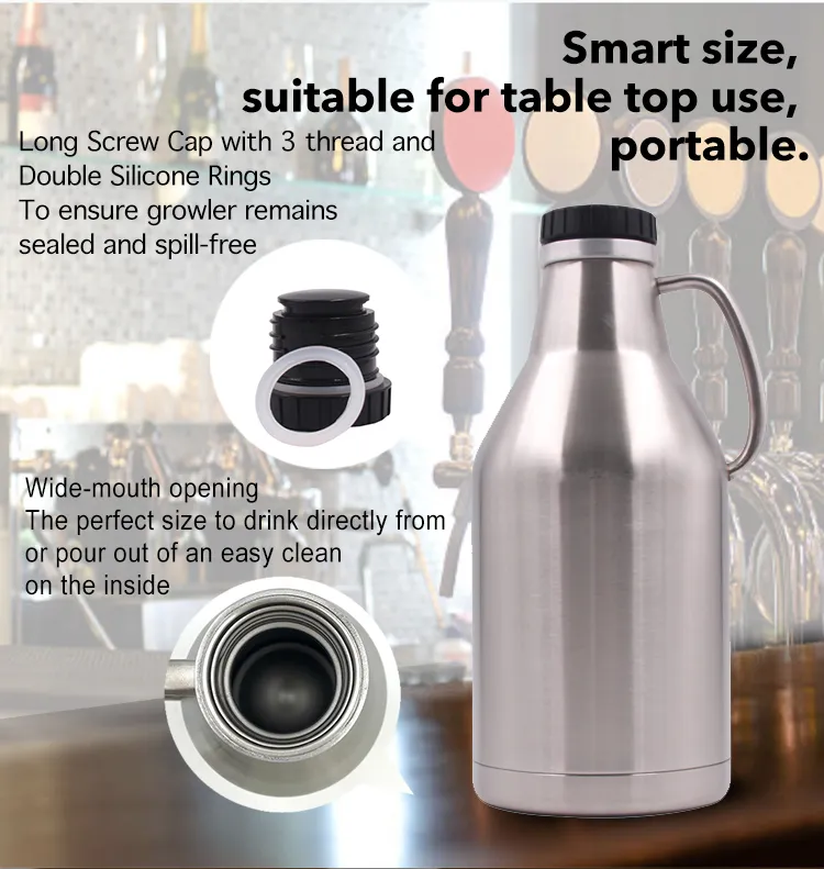 64 Oz Double Wall Stainless Steel Scew Cap Beer Growler