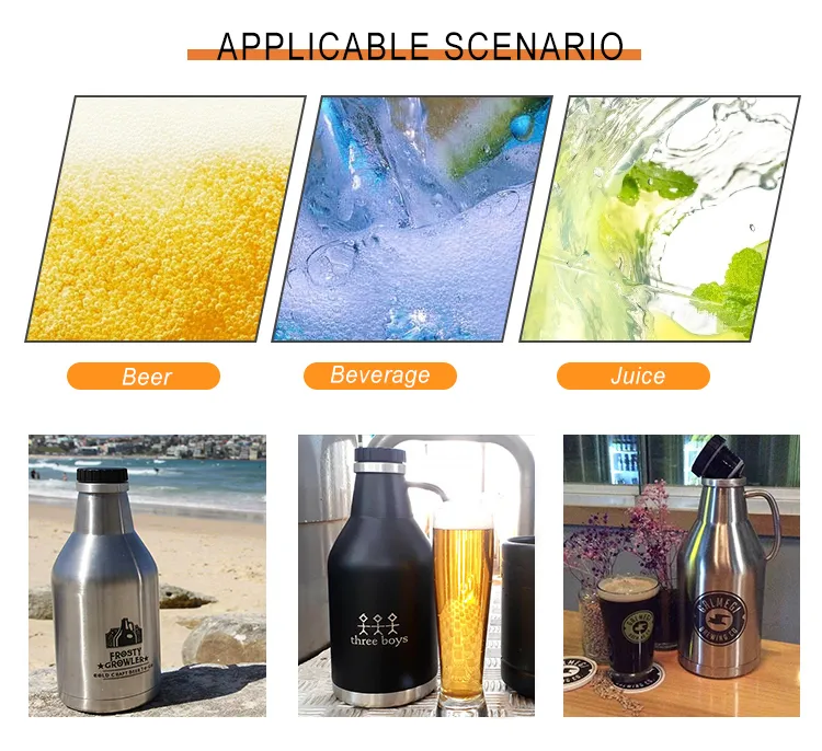 64 Oz Double Wall Stainless Steel Scew Cap Beer Growler