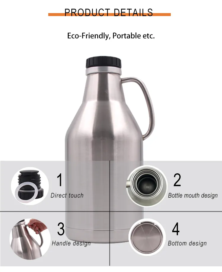 64 Oz Double Wall Stainless Steel Scew Cap Beer Growler