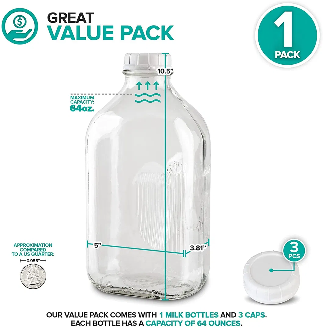 64oz 2 Quart Home Storage Food Grade Glass Milk Jug with Nap Lid