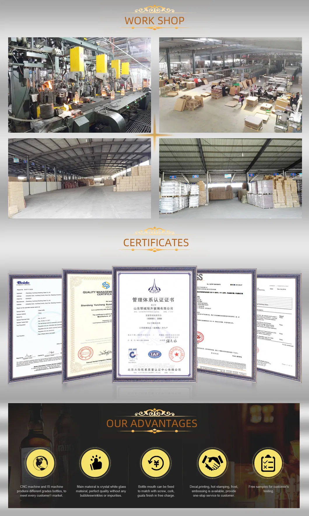 750ml Round Clear Decorative Screen Printing Liquor Wine Glass Bottle with Cork Top