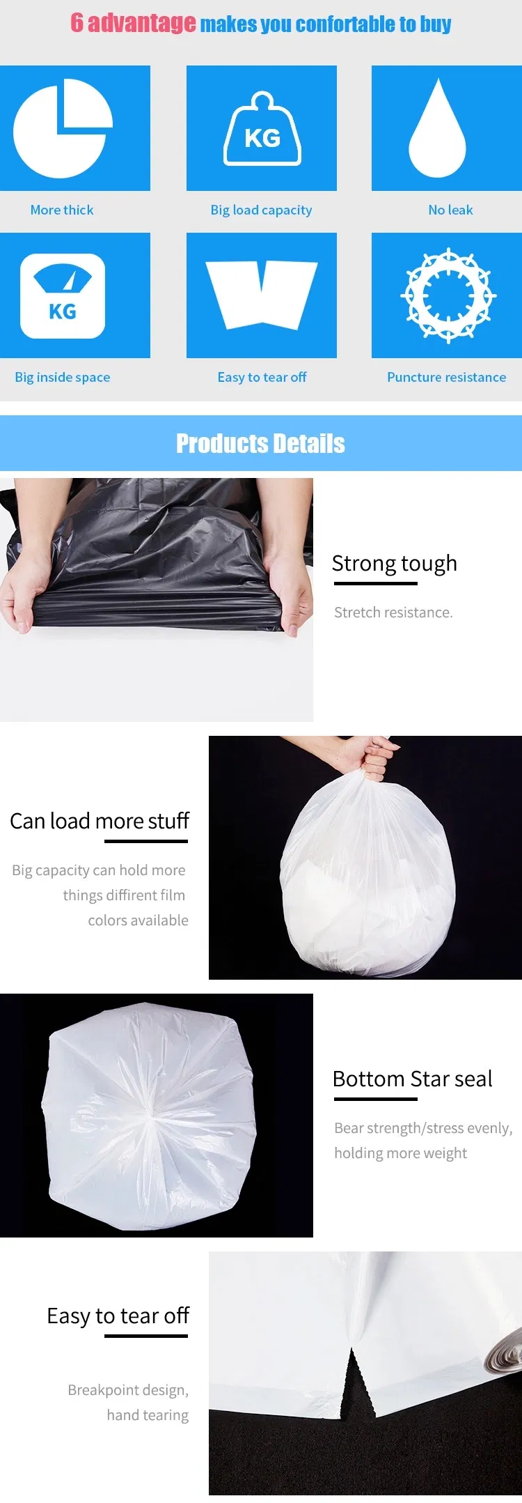 Accept Custom Biodegradable and Disposable Garbage Bag with Any Color