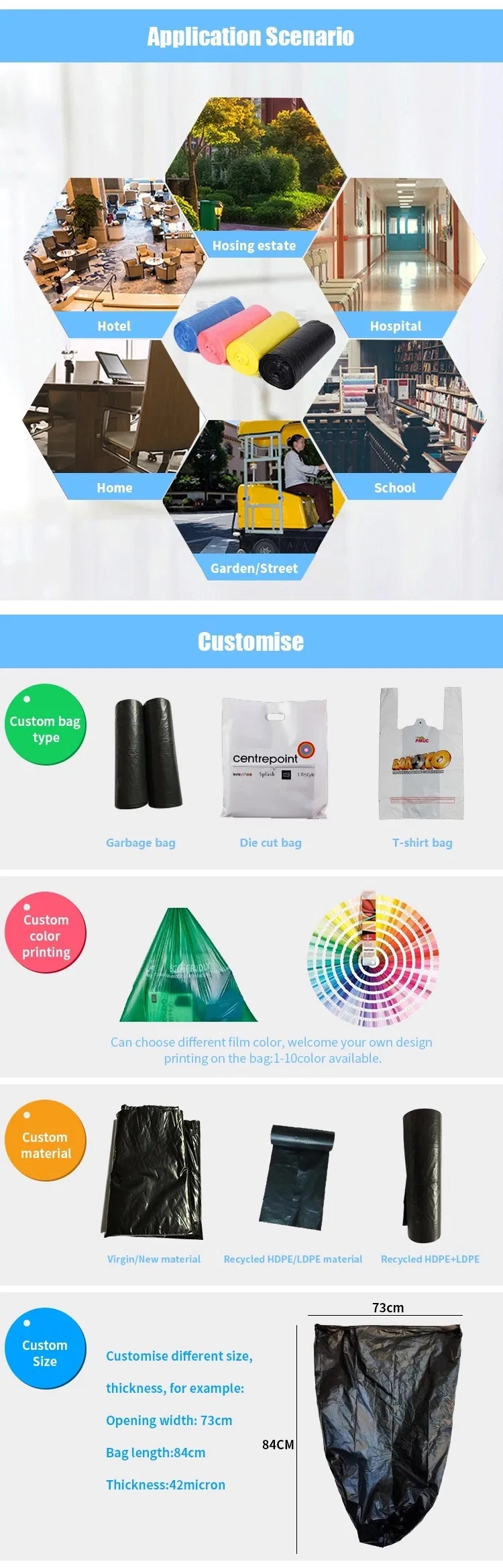 Accept Custom Biodegradable and Disposable Garbage Bag with Any Color
