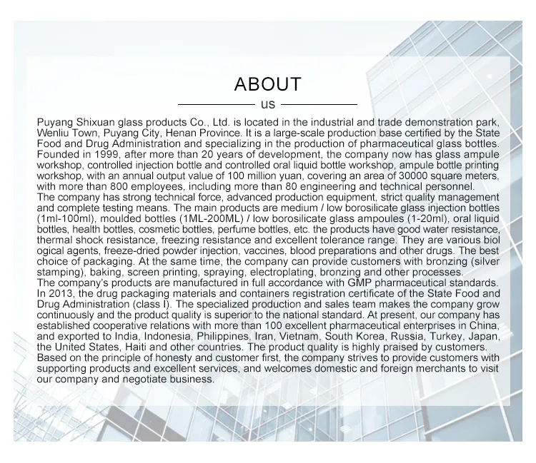 Ampoule Glass Bottle 1ml 2ml 5ml 10ml 20ml Pharmaceutical Injection Borosilicate Glass Ampoule