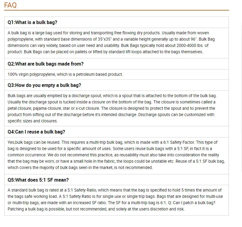 Brc Certified PP Woven Big Bag /Ton Bag /FIBC /Bulk Bag with Baffle /Filling Spout /Discharge Spout