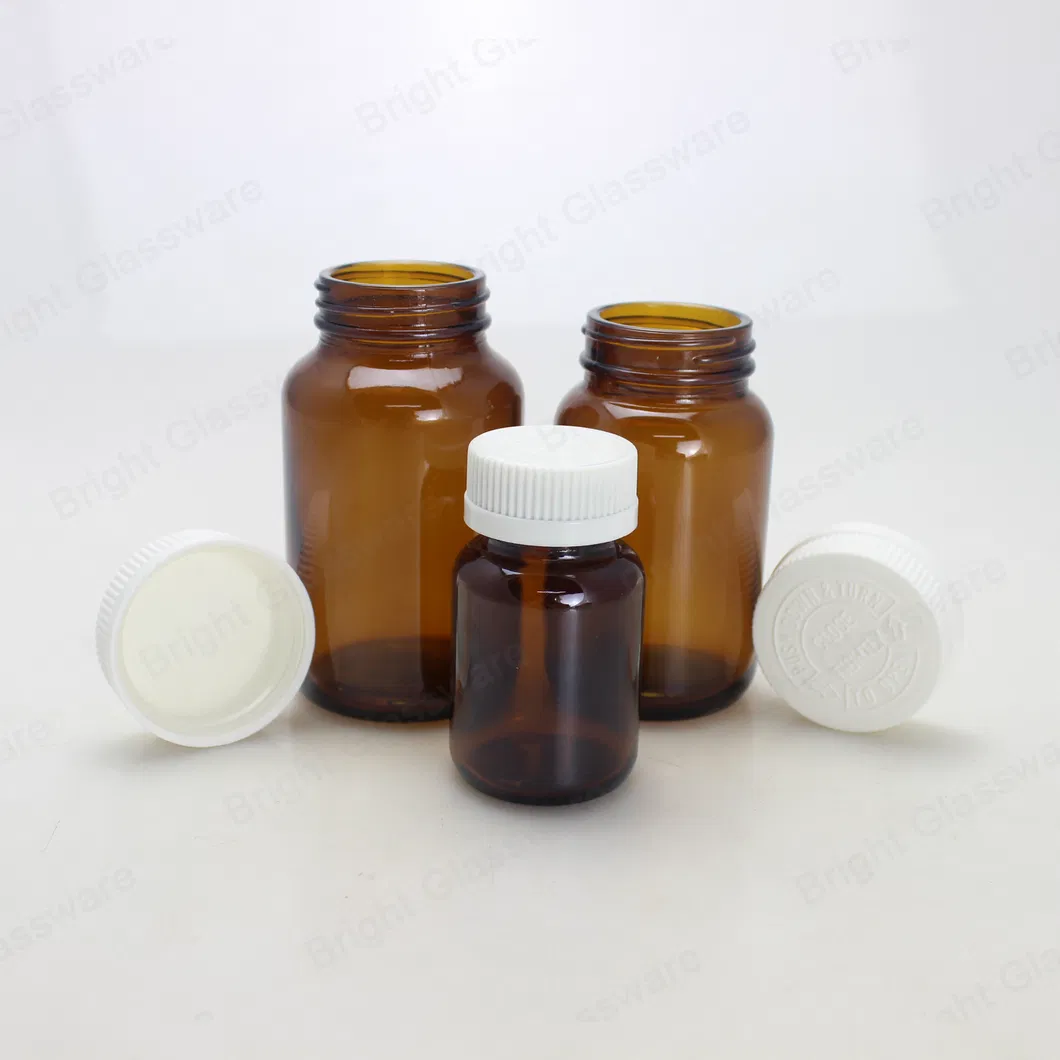 Brown Wide Mouth Pharmacy Apothecary Storage Jar Bottle with Plastic Screw Cap