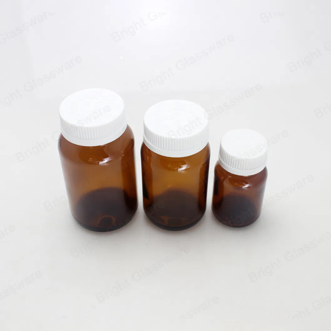 Brown Wide Mouth Pharmacy Apothecary Storage Jar Bottle with Plastic Screw Cap