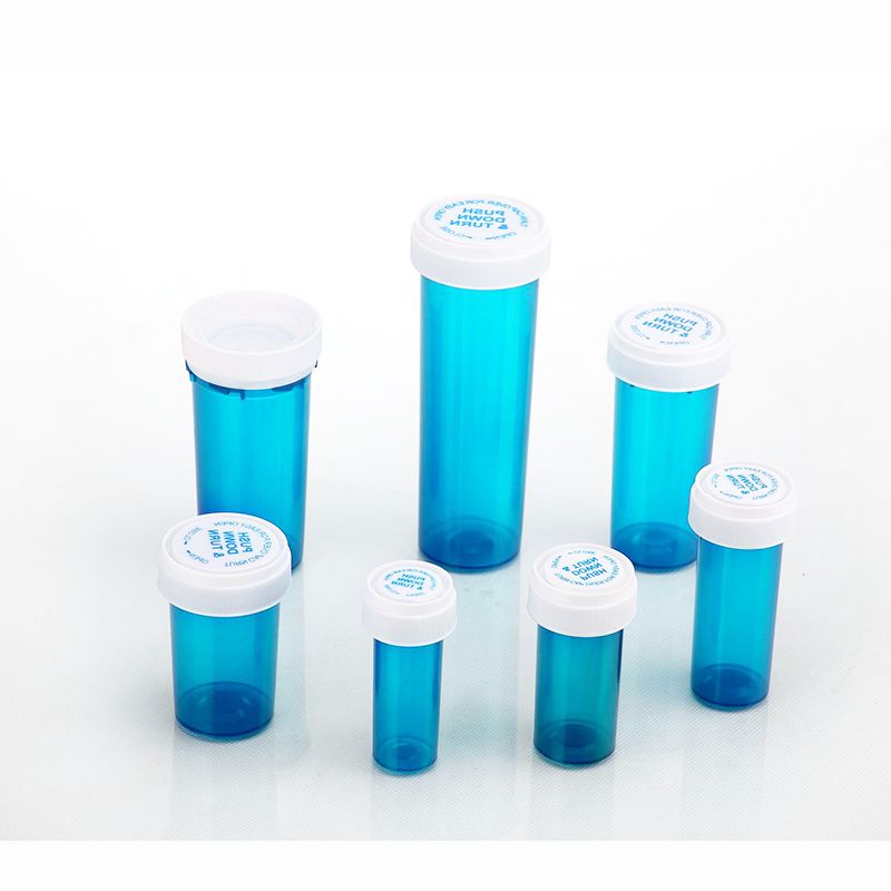 Child Proof Medecine Container Plastic Reversible Pharmacy Capsule Pill Bottle Vials with Child Resistant Push and Turn Caps