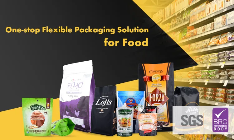 Custom Logo Print Plastic Mylar Foil Food Packaging Laminating Films Biodegradabale Coffee Food Packaging Shaped Sachet