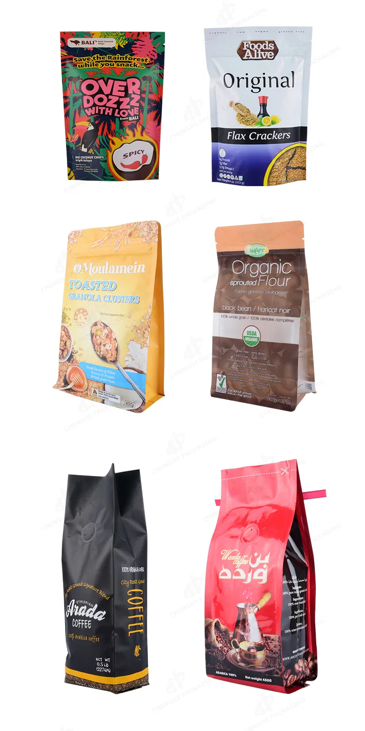 Custom Logo Print Plastic Mylar Foil Food Packaging Laminating Films Biodegradabale Coffee Food Packaging Shaped Sachet