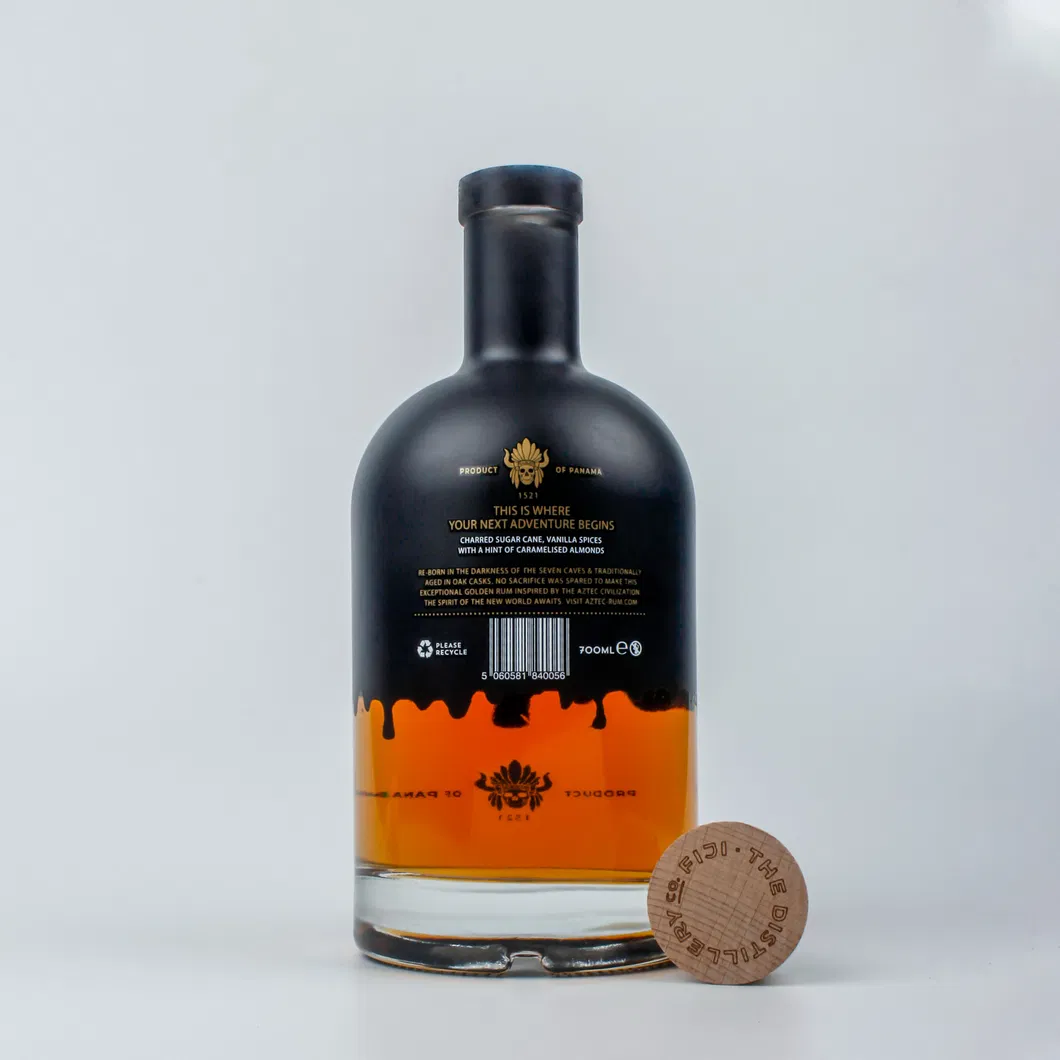 Custom Logo Printing Matte Black spray Coating 375ml 700ml 750ml Spirit Glass Bottle