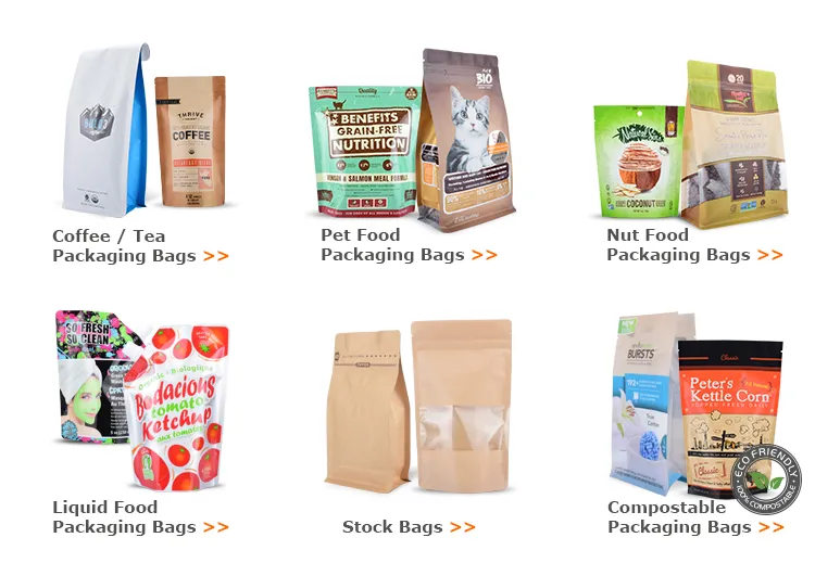 Custom Own Coffee Tea Snack Nut Stand up Pouch Plastic Food Packaging Bag Brand Zipper Bag Food Packing