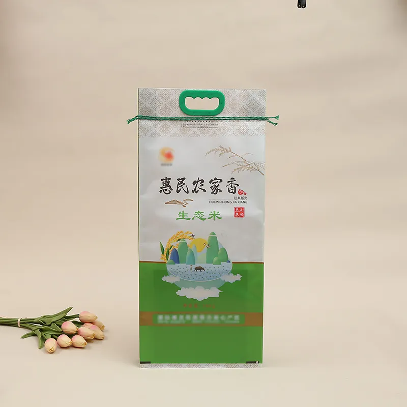 Custom Print Plastic with Handle Side Gusset Vacuum 5kg 10kg Rice Packing Bag