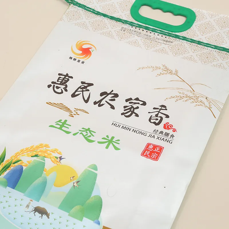 Custom Print Plastic with Handle Side Gusset Vacuum 5kg 10kg Rice Packing Bag