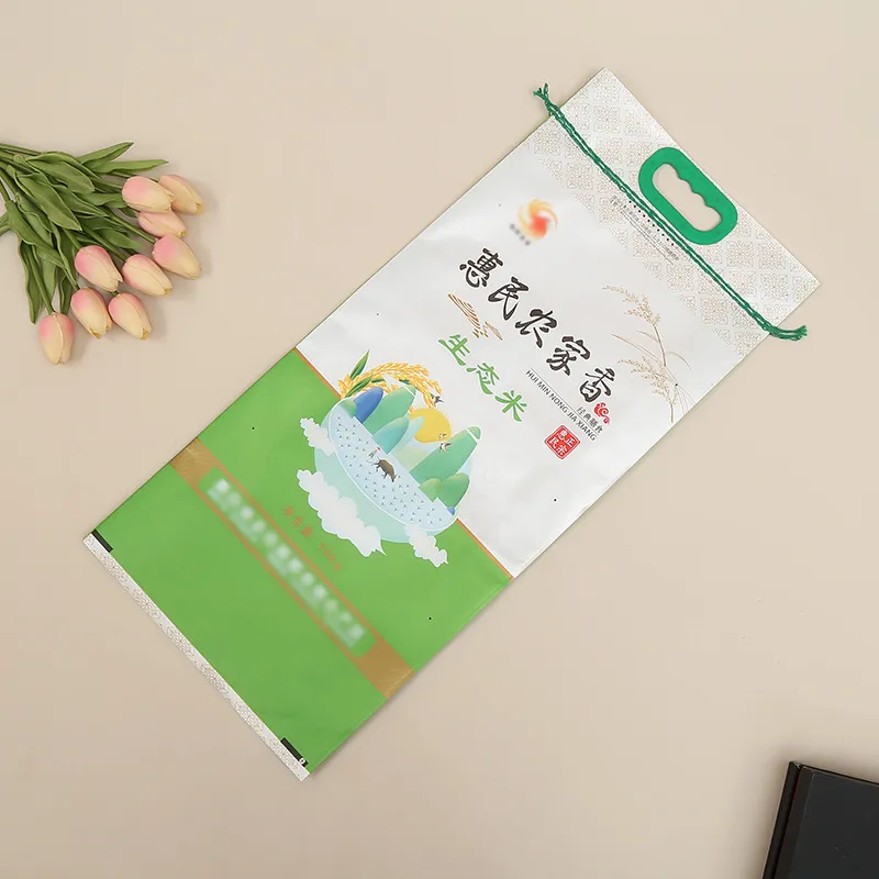 Custom Print Plastic with Handle Side Gusset Vacuum 5kg 10kg Rice Packing Bag