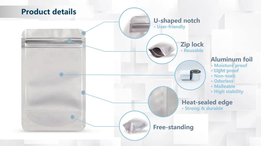 Custom Printed Reclosable Stand up Pouch Mylar Packaging Bags with Window & Zipper 200g