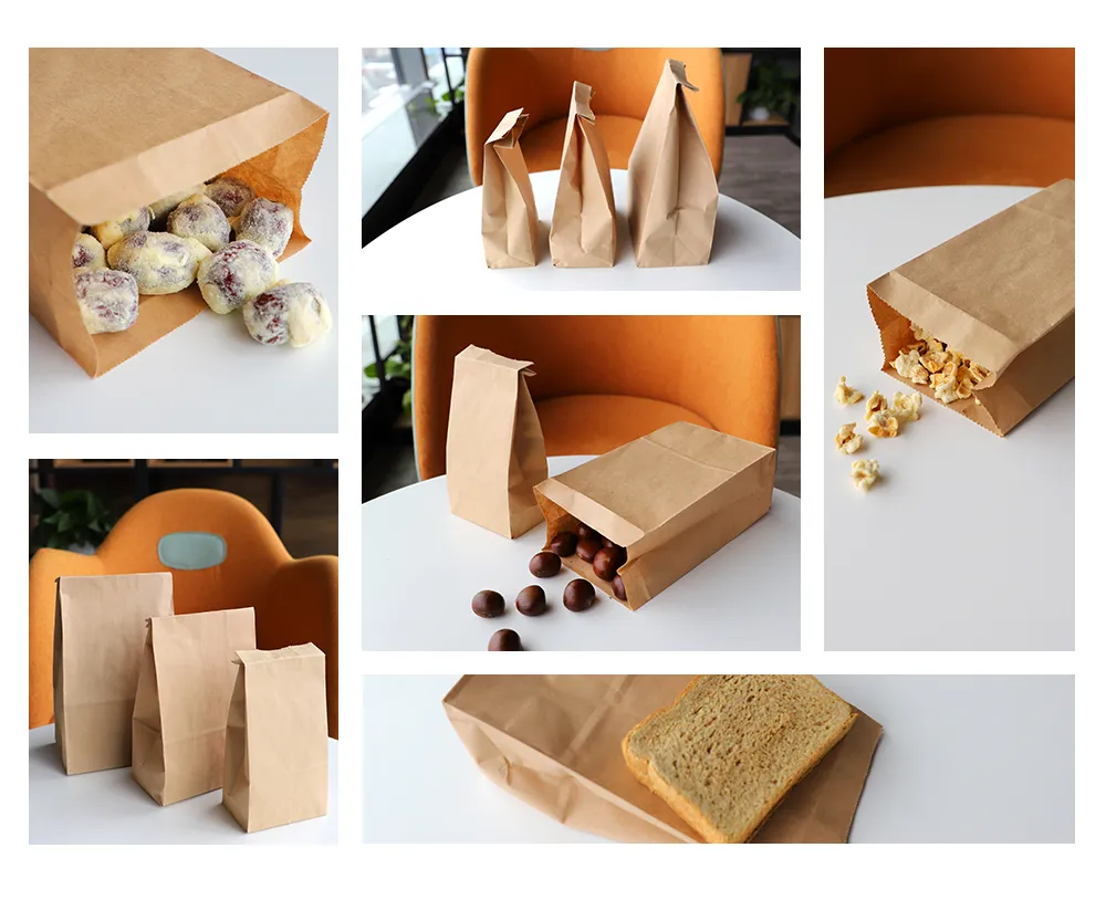 Custom Printing Takeout Baking Bag Brown Kraft Paper Packing Bags for Food