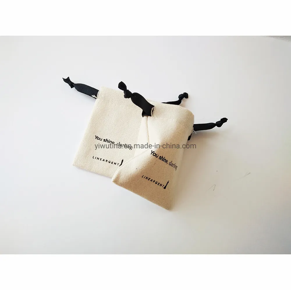Customized Logo Printing Handmade Drawstring 100% Recycled Cotton Canvas Jewelry Pouch Bag