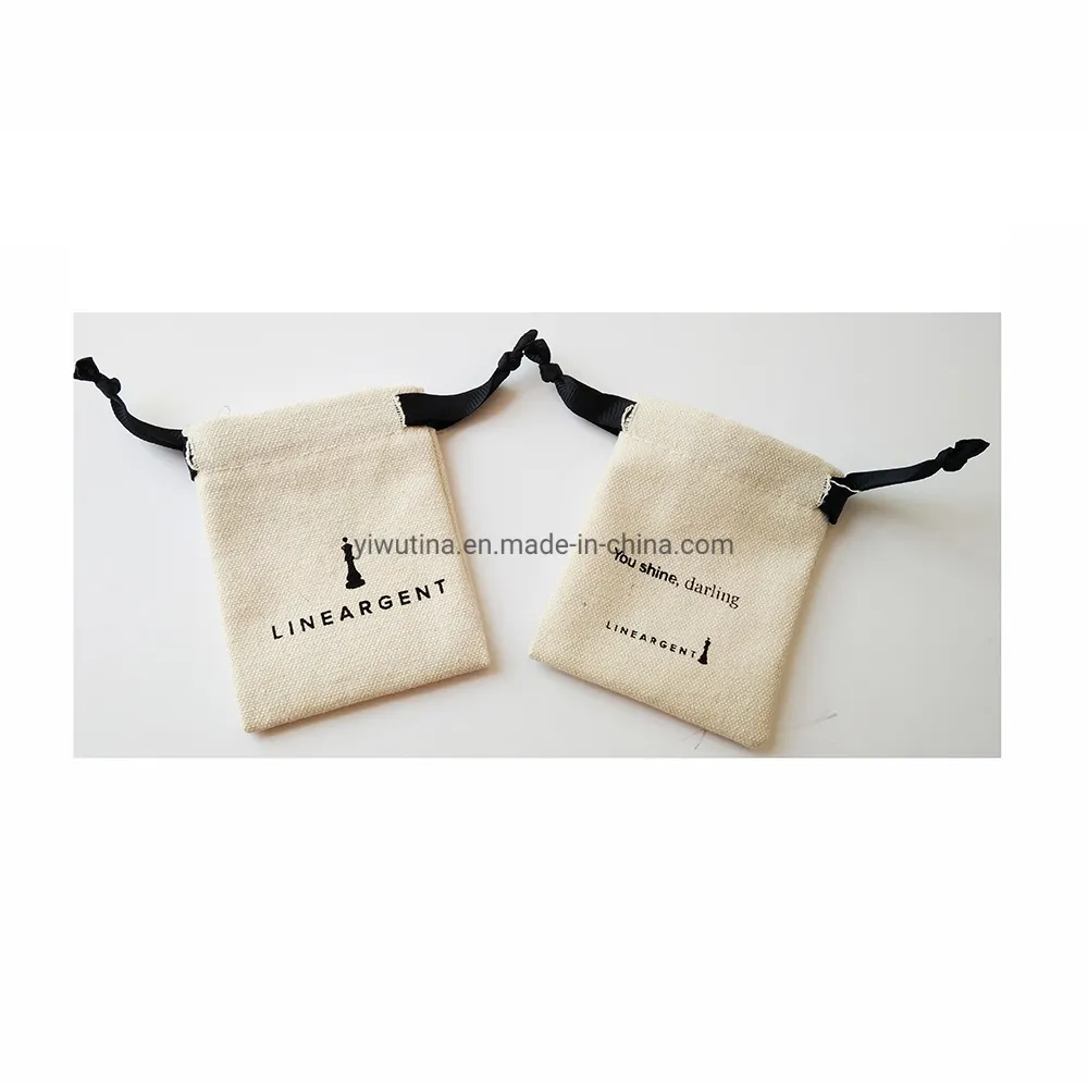 Customized Logo Printing Handmade Drawstring 100% Recycled Cotton Canvas Jewelry Pouch Bag