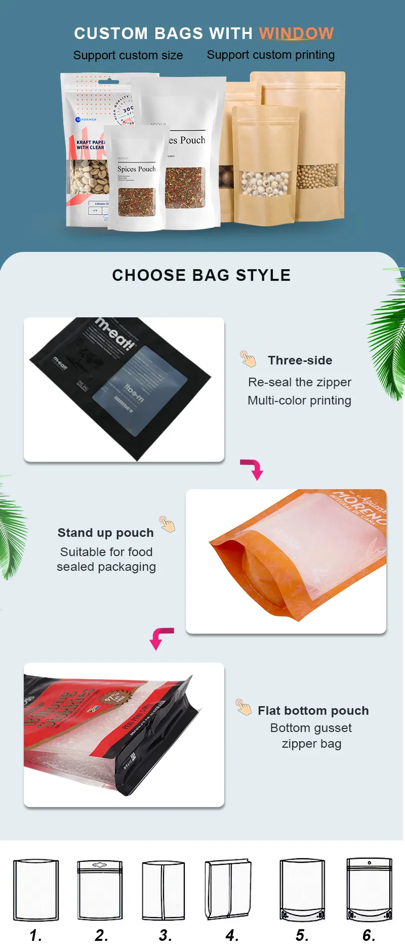 Factory Wholesale Composite Plastic Packaging Stand up Food Zipper Bag