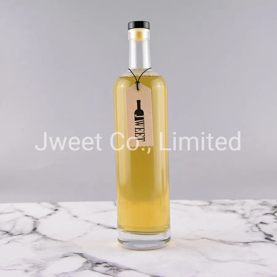 Factory Wholesale Tall Round Clear Whisky Glass Bottle with Cork