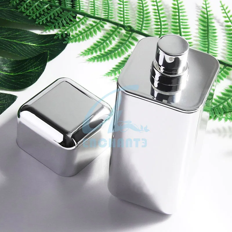 Flat Square Shape Round Perfume Cap China Luxury Black Perfume Bottle