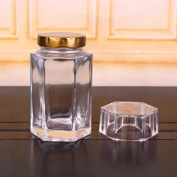 Hexagon 220ml 310ml 490ml Glass Jar for Honey Bird′s Nest
