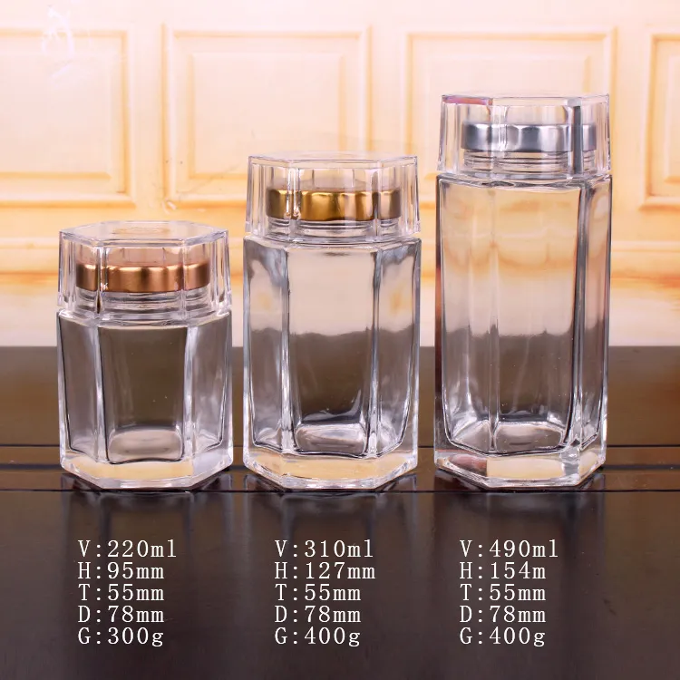 Hexagon 220ml 310ml 490ml Glass Jar for Honey Bird′s Nest