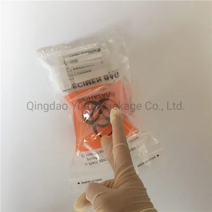 Hospital Clinic Biohazard Recloseable Ziplock Plastic LDPE Disposable Medical Laboratory Specimen Collection Bags with Pocket