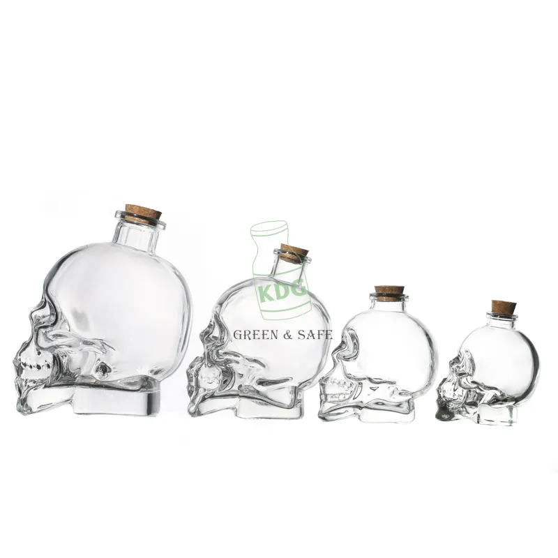 Hot Sale 50ml 150ml 200ml 400ml 750ml Customize Suppliers Clear Skull Design Empty Glass Bottle for Liquor Spirits Bottles