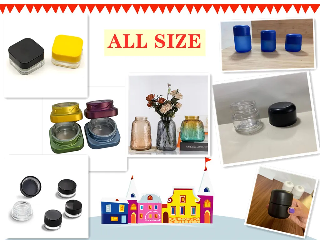 Hot Sale Concentrate 3ml 5ml 7ml 9ml Opaque Child Resistant Glass Square Wax Jar Child Proof with Black Plastic Lid