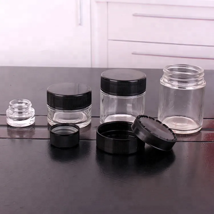 Hot Sale Concentrate 3ml 5ml 7ml 9ml Opaque Child Resistant Glass Square Wax Jar Child Proof with Black Plastic Lid
