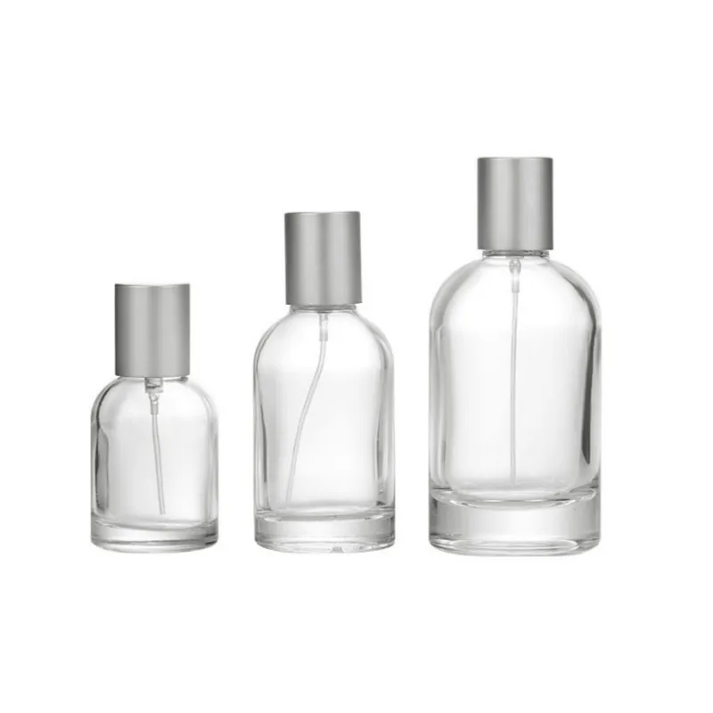 in Stocked Round 30ml 50ml 100ml Empty Glass Perfume Bottle with Plastic Metal Wood Caps