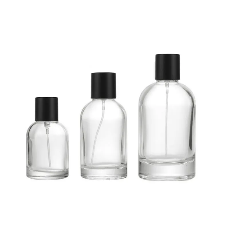 in Stocked Round 30ml 50ml 100ml Empty Glass Perfume Bottle with Plastic Metal Wood Caps