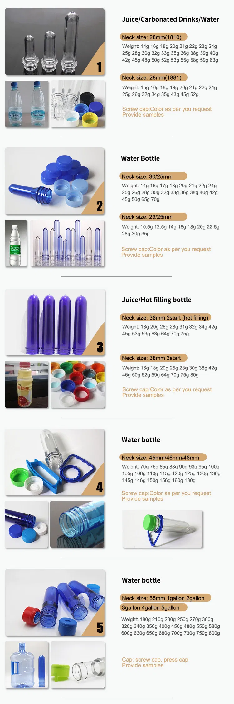 Kaixin Factory Direct Supply 28mm Pet Plastic Preform Cosmetic for Blow Molding Blowing Bottlesplastic Pet Preforms Top Quality Competitive Price Plastic Water