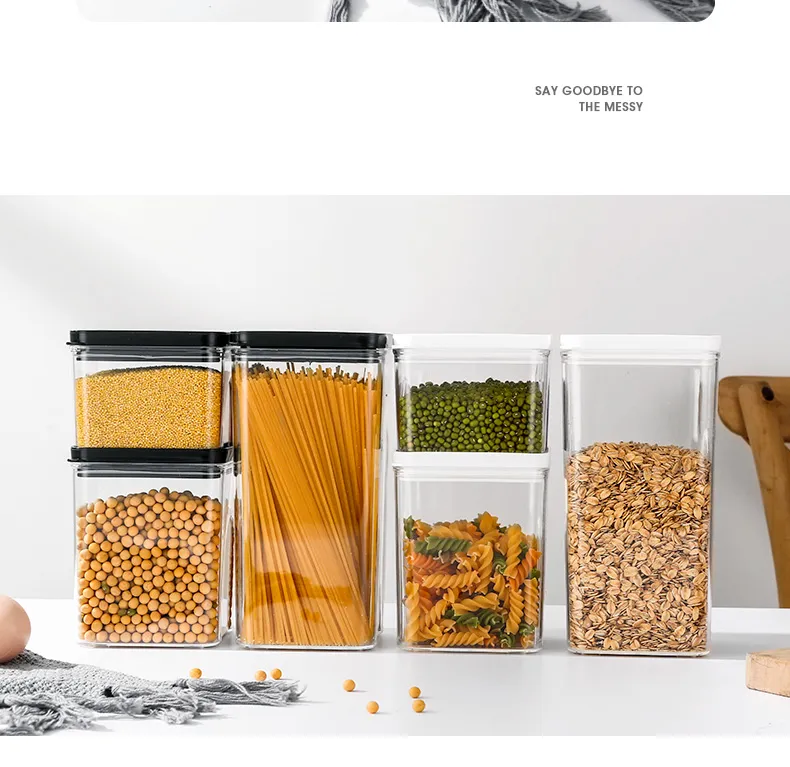 Kitchen Storage Container Clear Glass Canister Food Jar with Plastic Cap