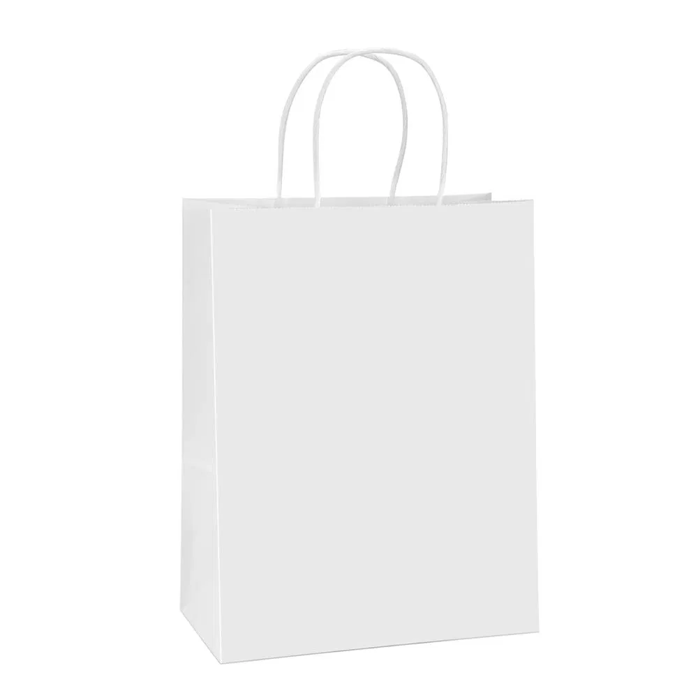 Kraft Small White Gift Craft Paper Shopping Bag with Handles Bulk